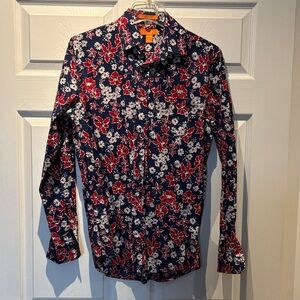Joe Fresh Men's Floral Shirt - Red and White on Navy